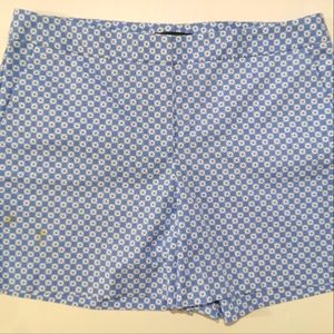 Talbots Baby Blue & White Stretch Cotton Flat Front Shorts Wms Sz 14